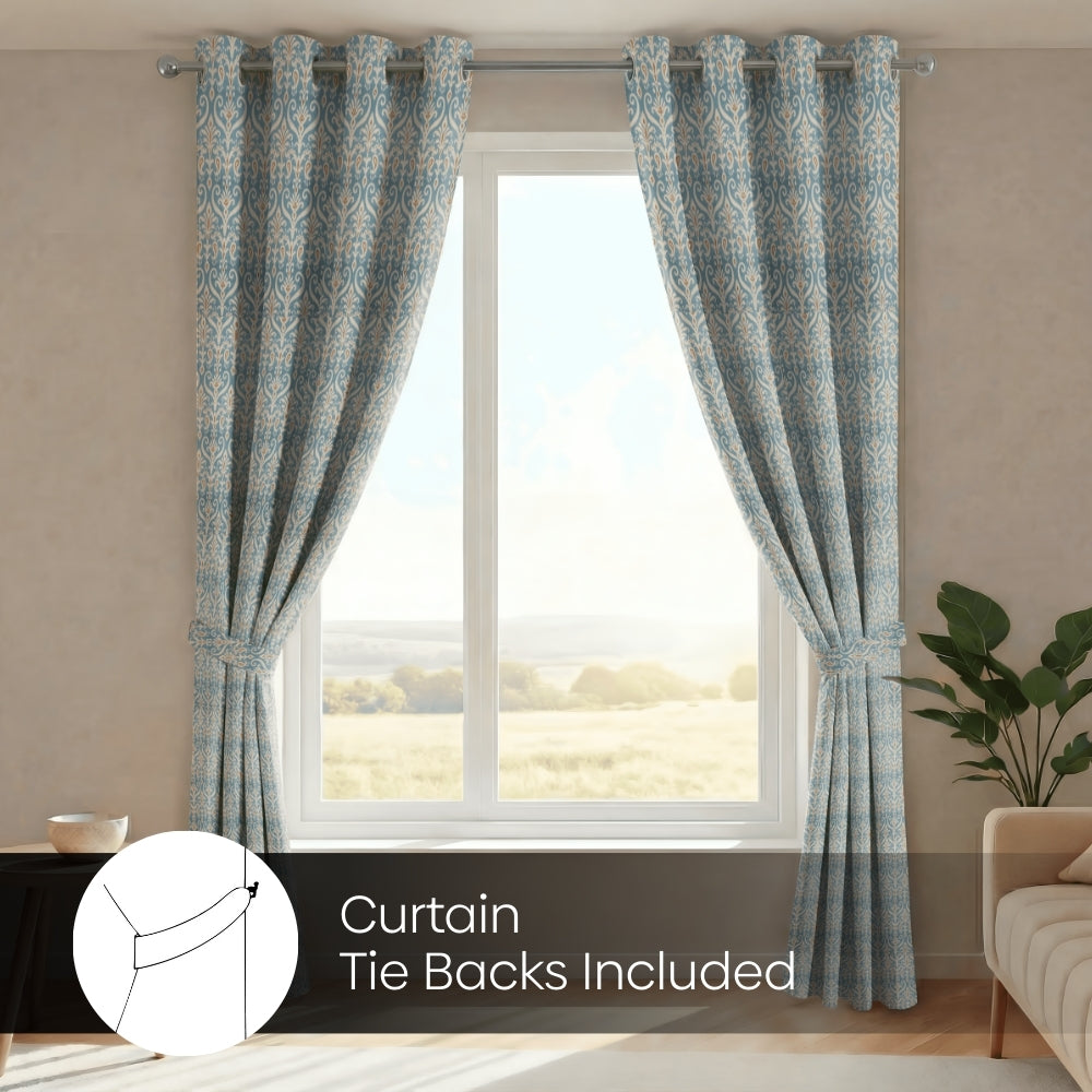 Blackout Digital Printed Pack Of 2 Curtain Cerulean Court, Blue