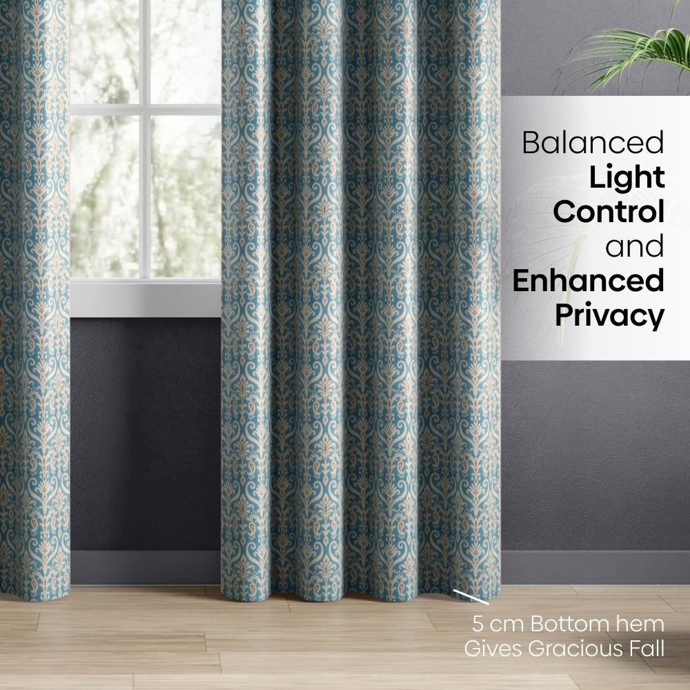 Blackout Digital Printed Pack Of 2 Curtain Cerulean Court, Blue