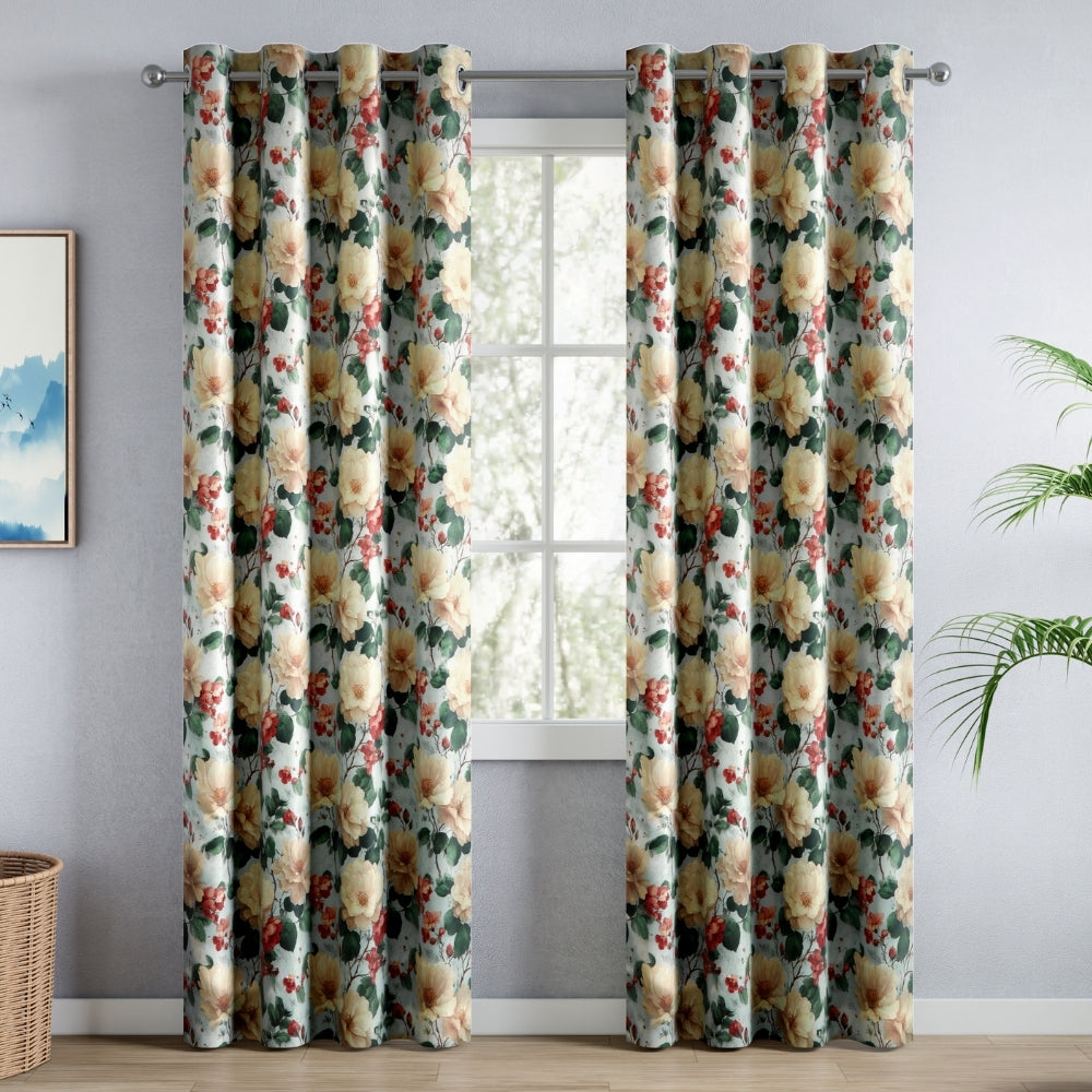 Peony Garden Cotton Blackout Printed Curtain Pack Of 2, Multicolor