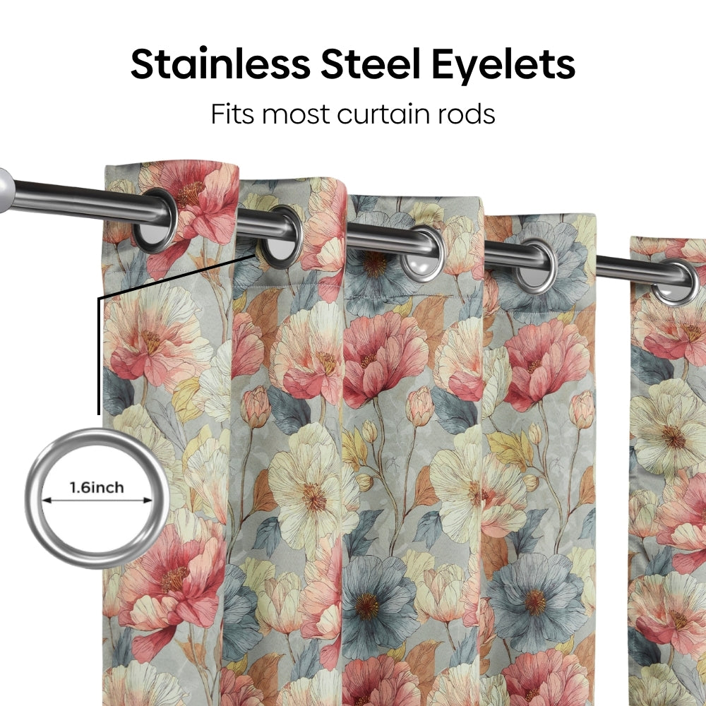 Floral Canvas Blackout Printed Curtain Pack Of 2, Multicolor