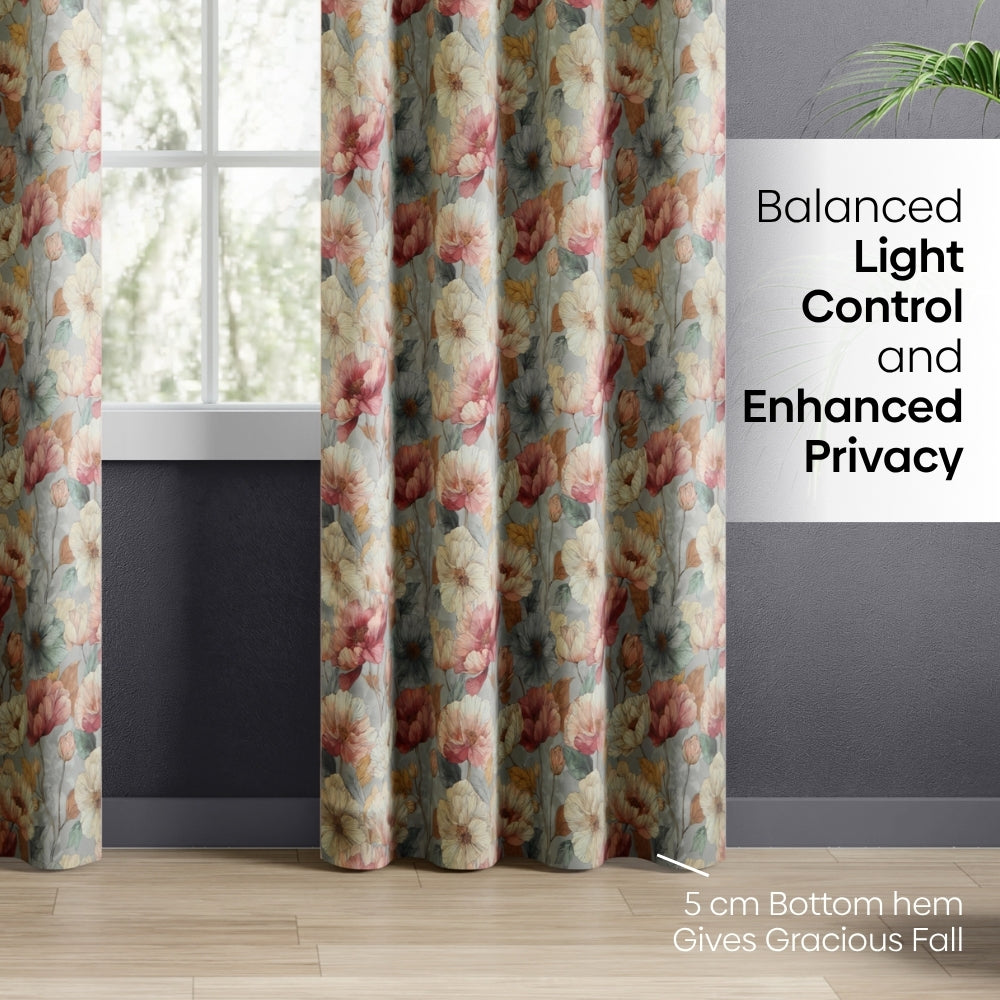 Floral Canvas Blackout Printed Curtain Pack Of 2, Multicolor