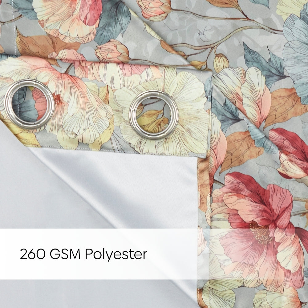 Floral Canvas Blackout Printed Curtain Pack Of 2, Multicolor