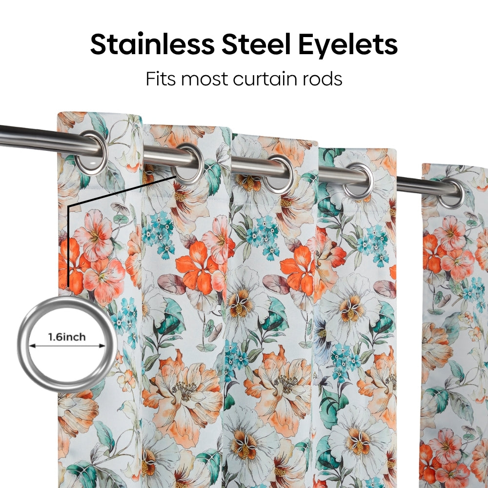 Floral Cascade Blackout Printed Curtain Pack Of 2, Multicolor