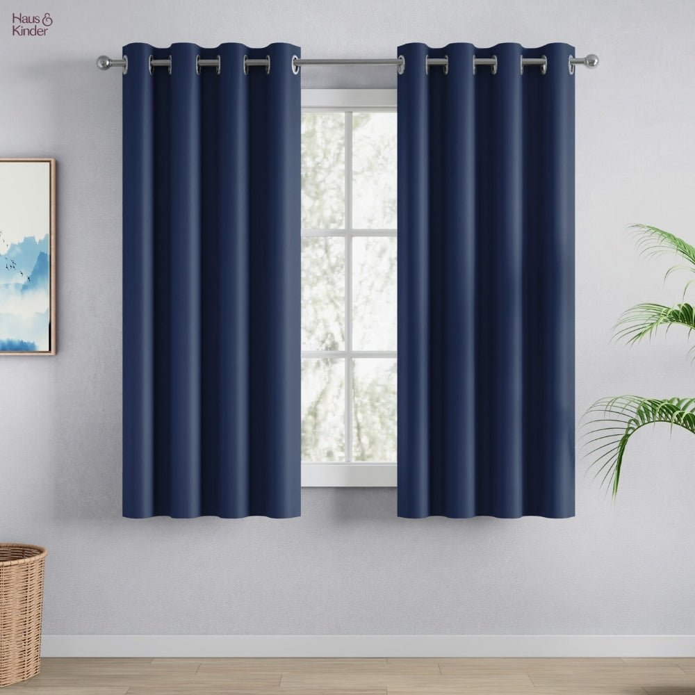 Blackout Solid Essential Drape Pack Of 2 Curtain, Navy - Blackout Curtains | haus & kinder