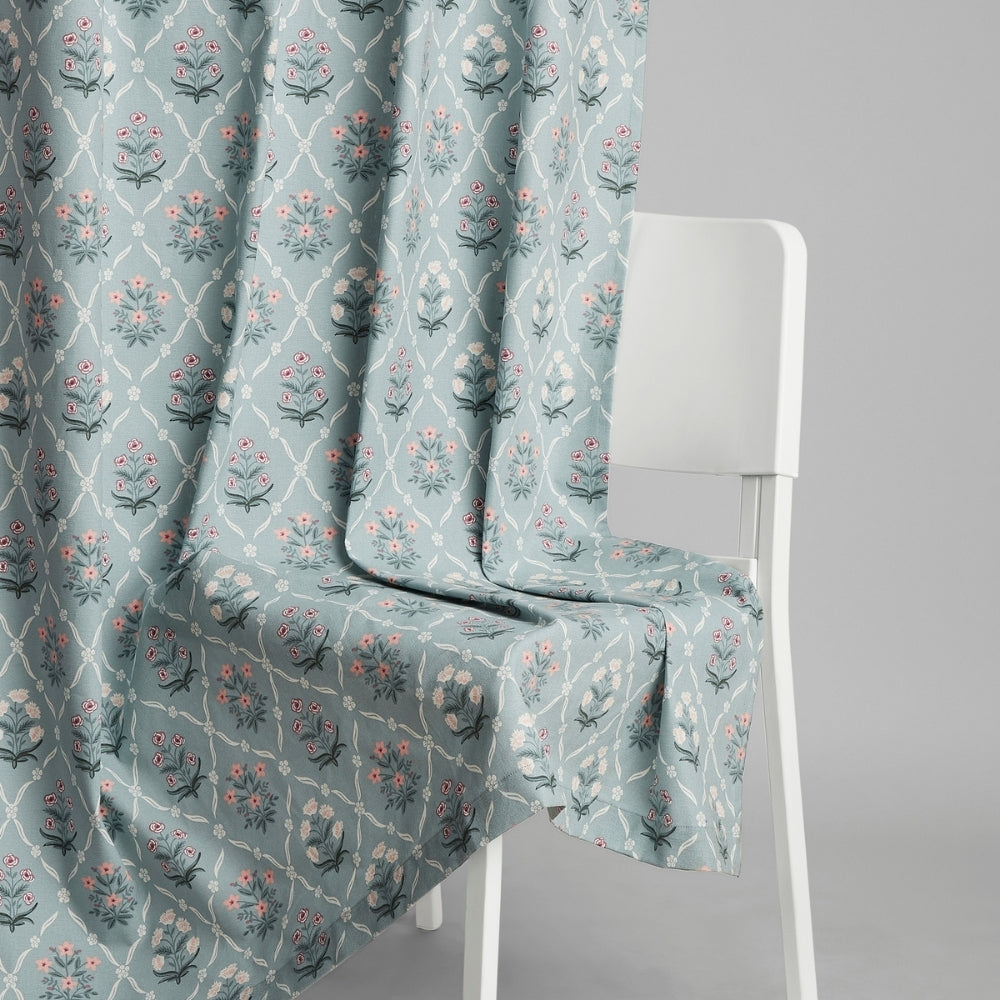 Cotton Printed Curtain Blue Spruce Trellis, Teal