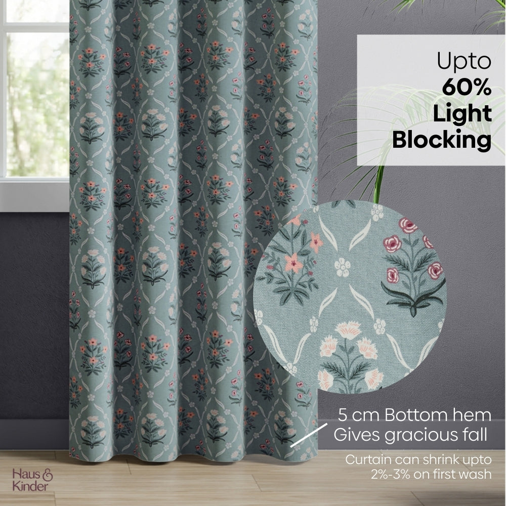 Cotton Printed Curtain Blue Spruce Trellis, Teal