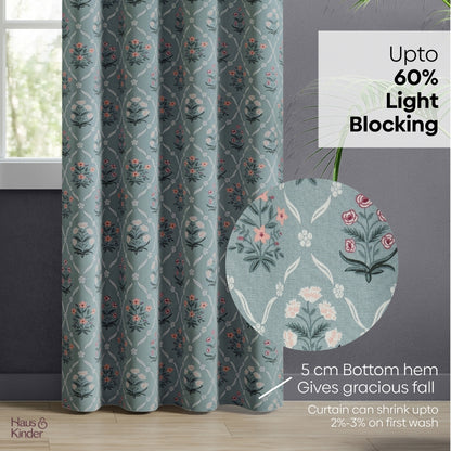 Cotton Printed Curtain Blue Spruce Trellis, Teal