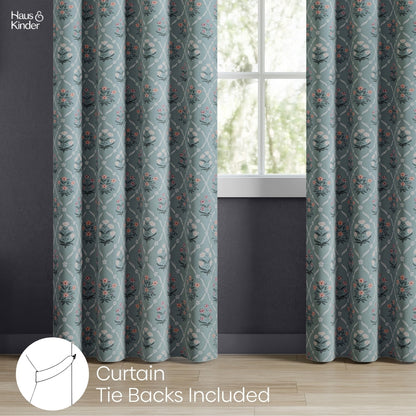 Cotton Printed Curtain Blue Spruce Trellis, Teal