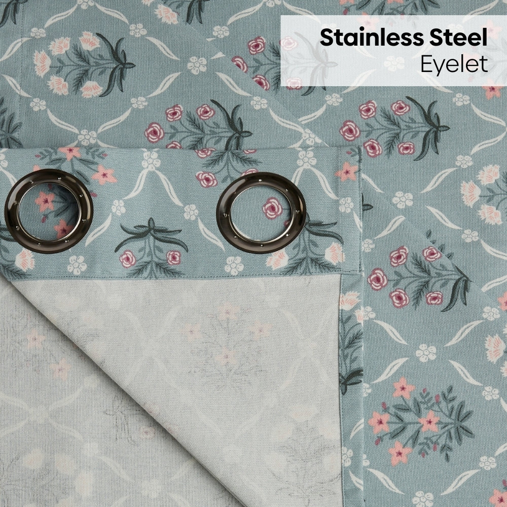 Cotton Printed Curtain Blue Spruce Trellis, Teal