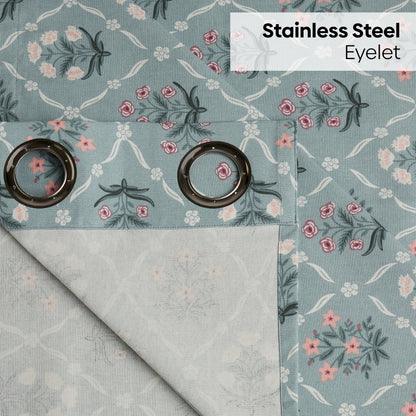 Cotton Printed Curtain Blue Spruce Trellis, Teal