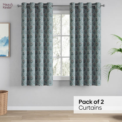 Cotton Printed Curtain Blue Spruce Trellis, Teal