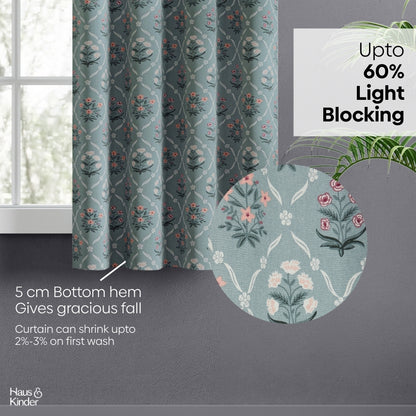 Cotton Printed Curtain Blue Spruce Trellis, Teal