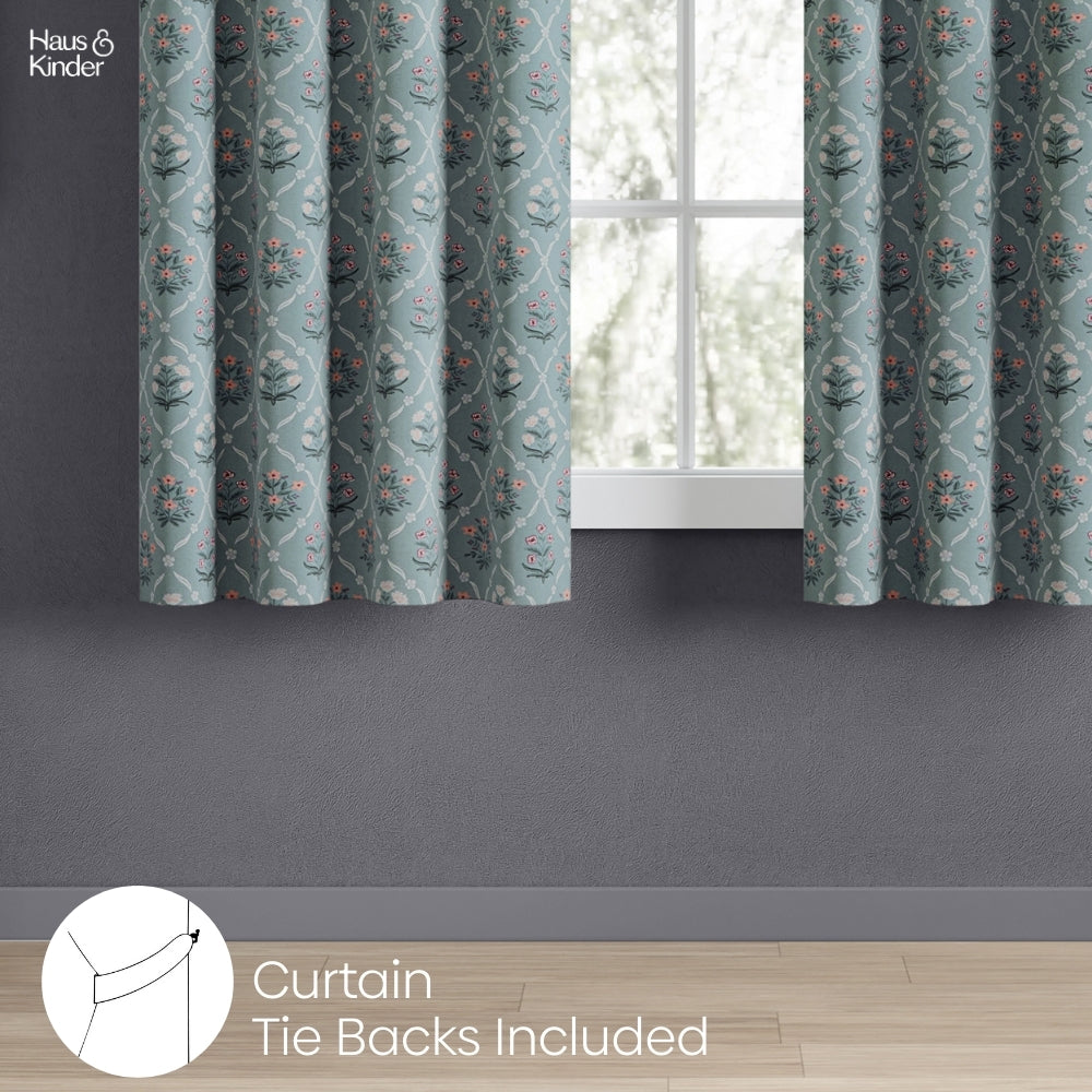 Cotton Printed Curtain Blue Spruce Trellis, Teal