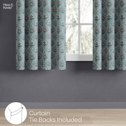 Cotton Printed Curtain Blue Spruce Trellis, Teal