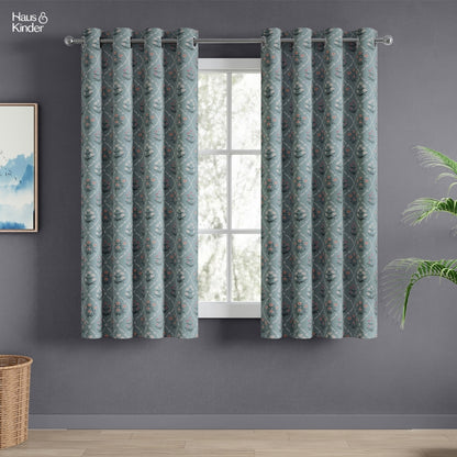 Cotton Printed Curtain Blue Spruce Trellis, Teal