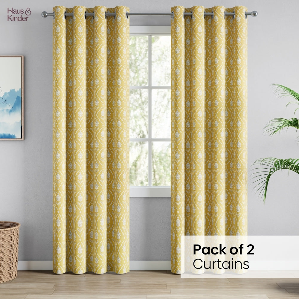Cotton Printed Curtain Ochre Manor, Yellow
