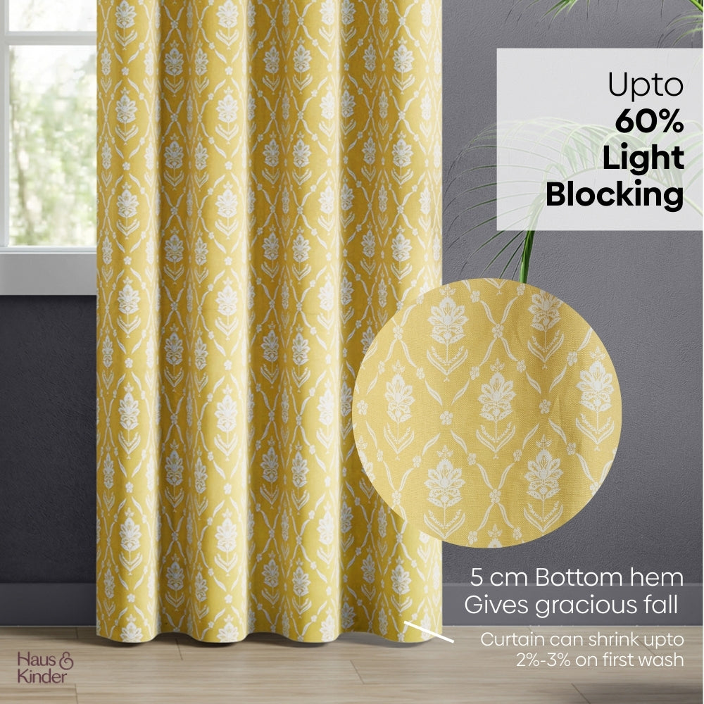 Cotton Printed Curtain Ochre Manor, Yellow