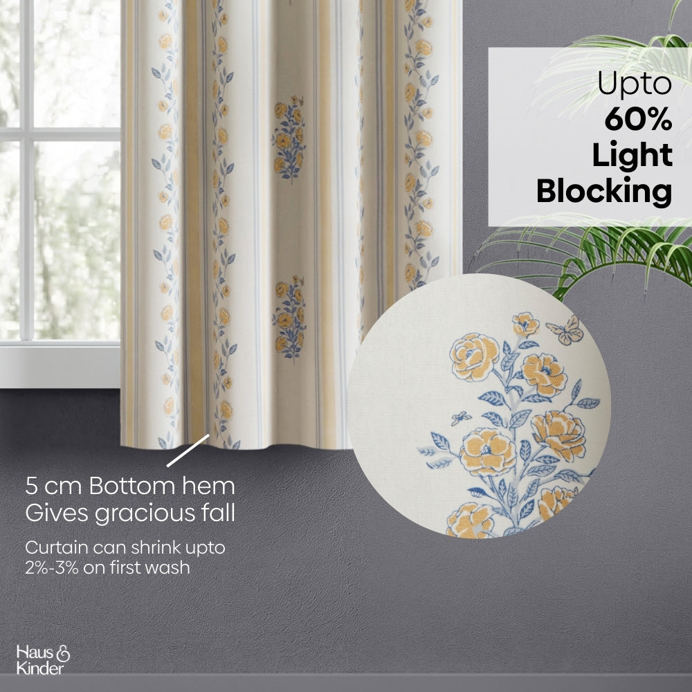 Cotton Printed Curtain Rosebud Lane, Yellow