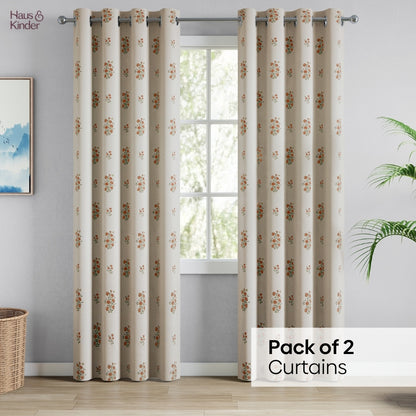 Cotton Printed Curtain Rosy Spray, Orange