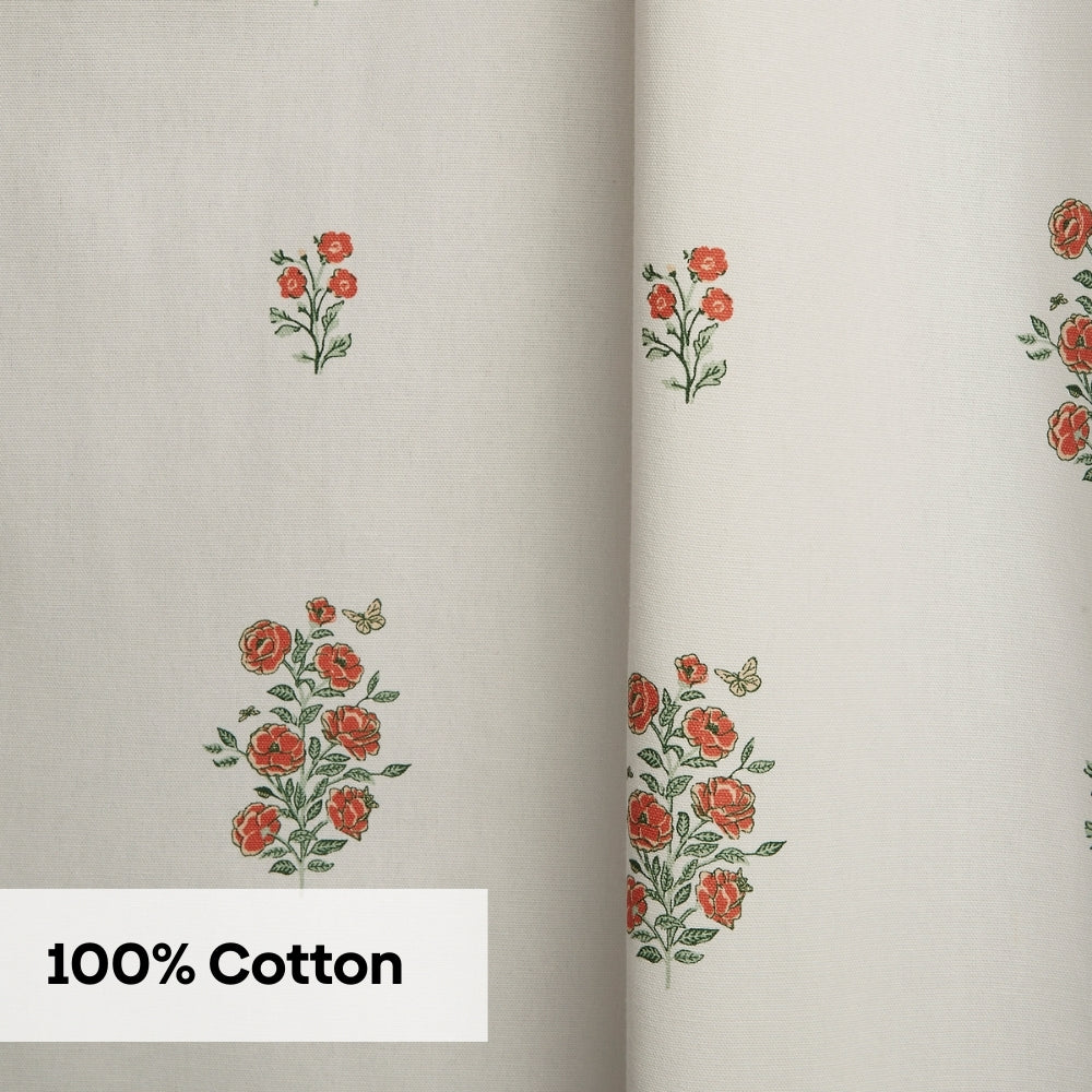 Cotton Printed Curtain Rosy Spray, Orange
