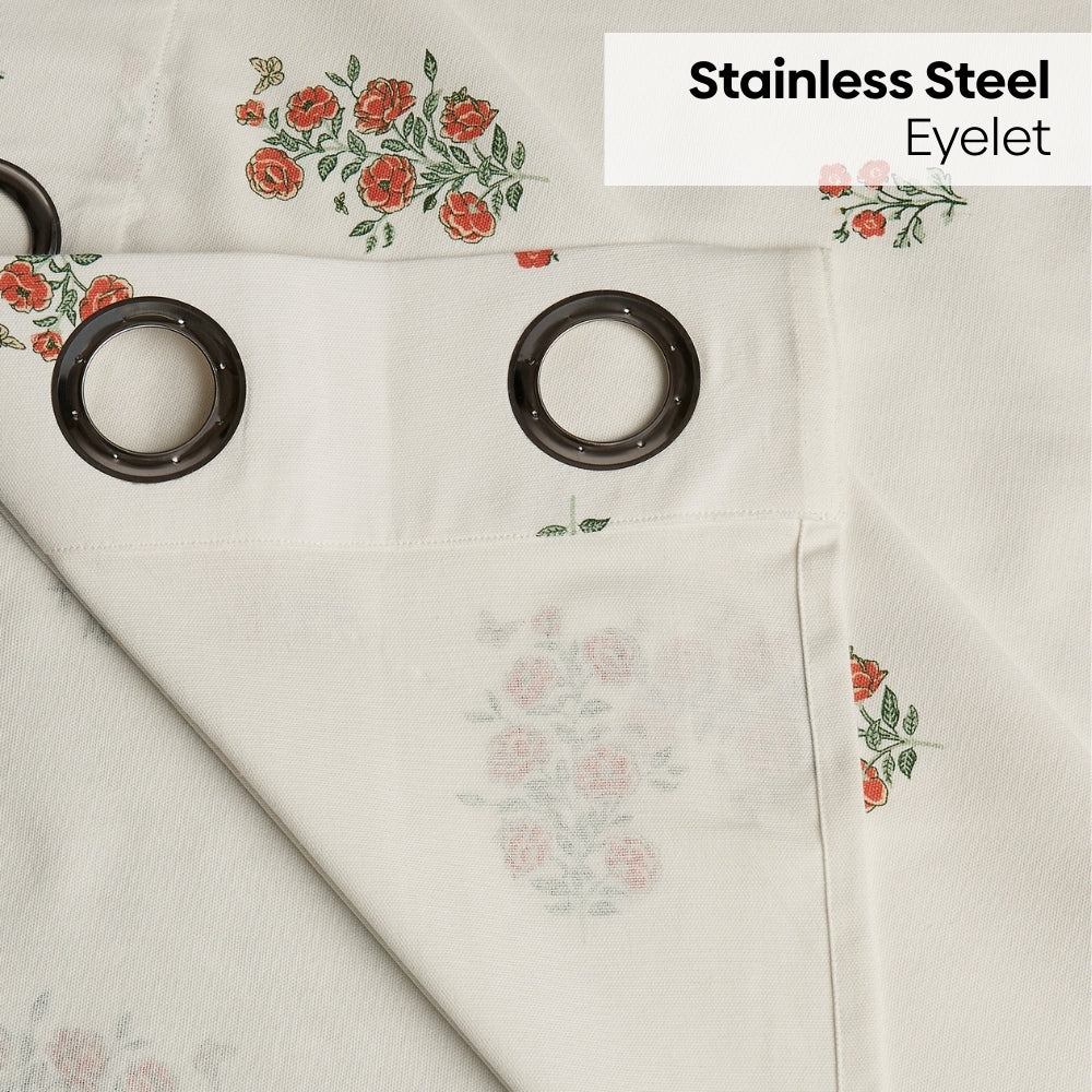 Cotton Printed Curtain Rosy Spray, Orange