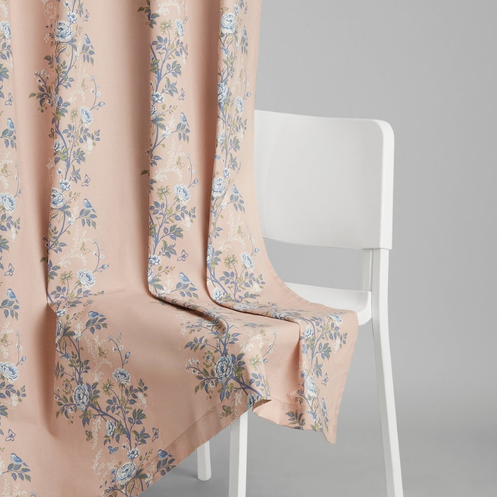 Cotton Printed Curtain Singing Rose, Blue