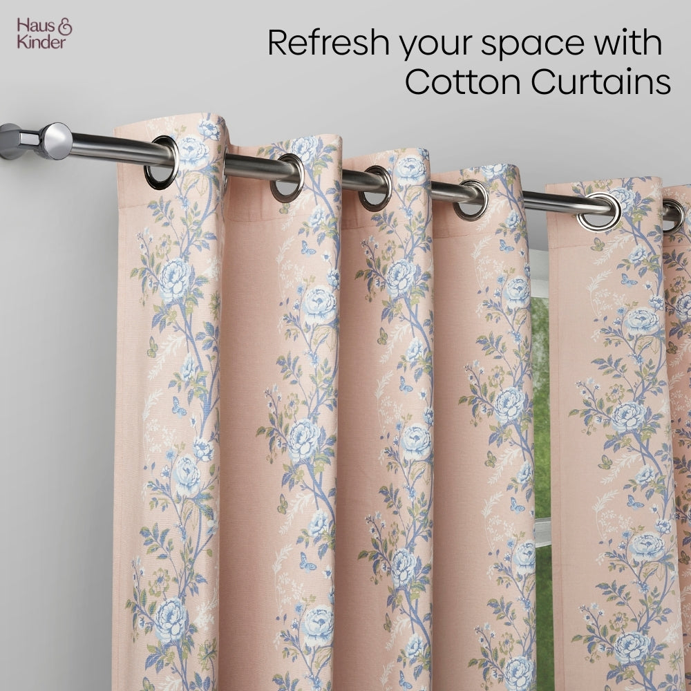 Cotton Printed Curtain Singing Rose, Blue