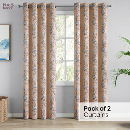 Cotton Printed Curtain Singing Rose, Blue