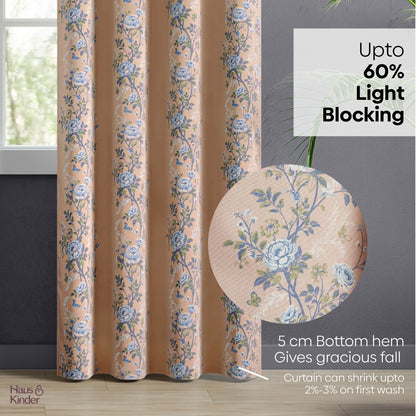 Cotton Printed Curtain Singing Rose, Blue