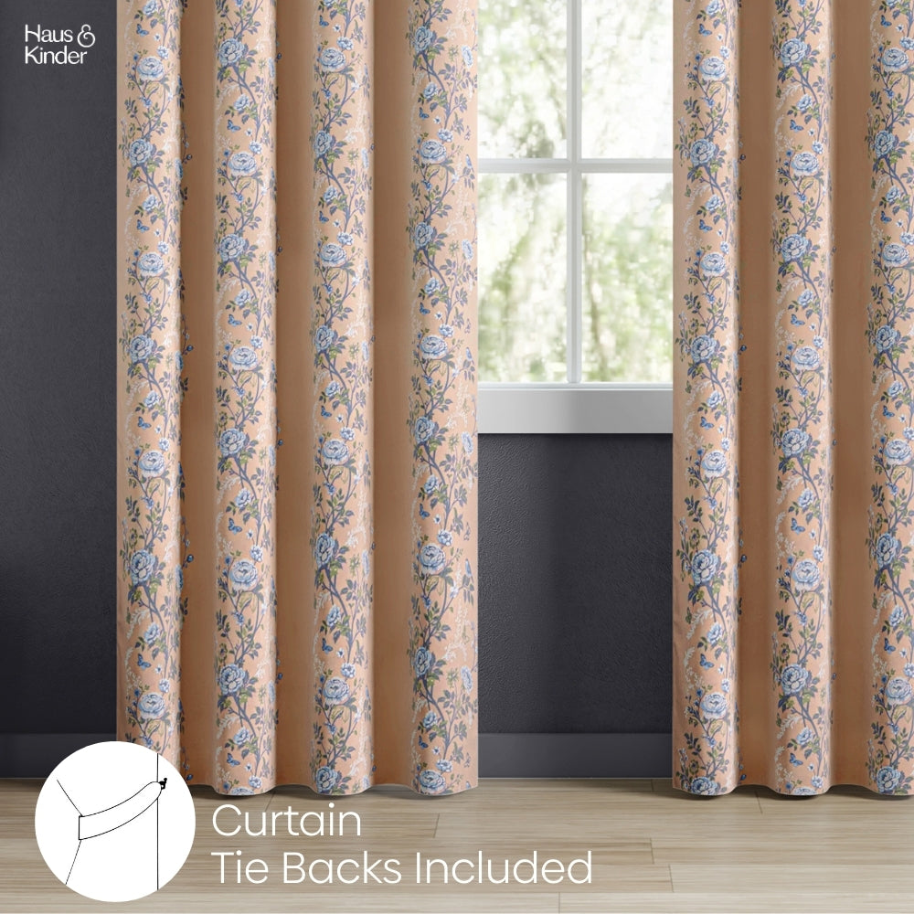 Cotton Printed Curtain Singing Rose, Blue