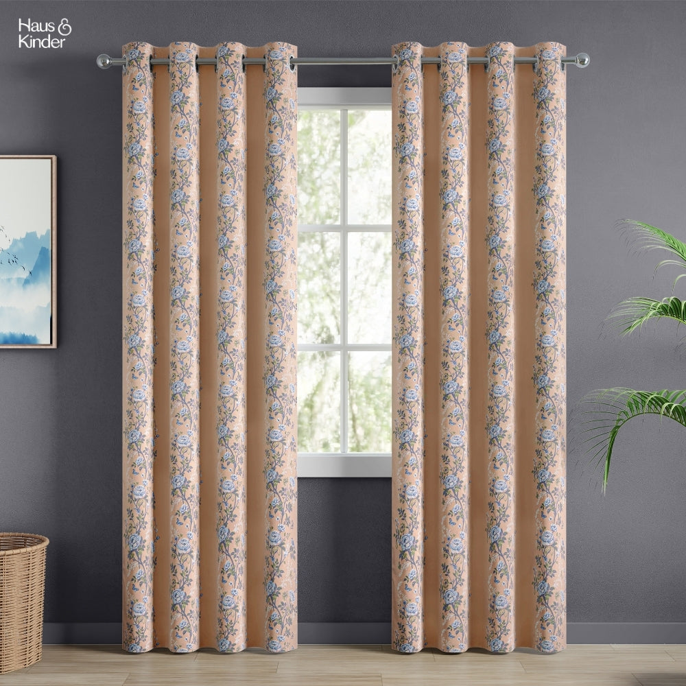 Cotton Printed Curtain Singing Rose, Blue