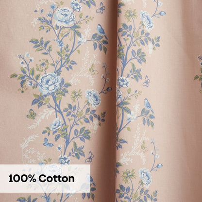 Cotton Printed Curtain Singing Rose, Blue