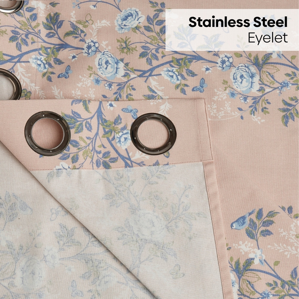 Cotton Printed Curtain Singing Rose, Blue