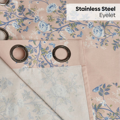 Cotton Printed Curtain Singing Rose, Blue