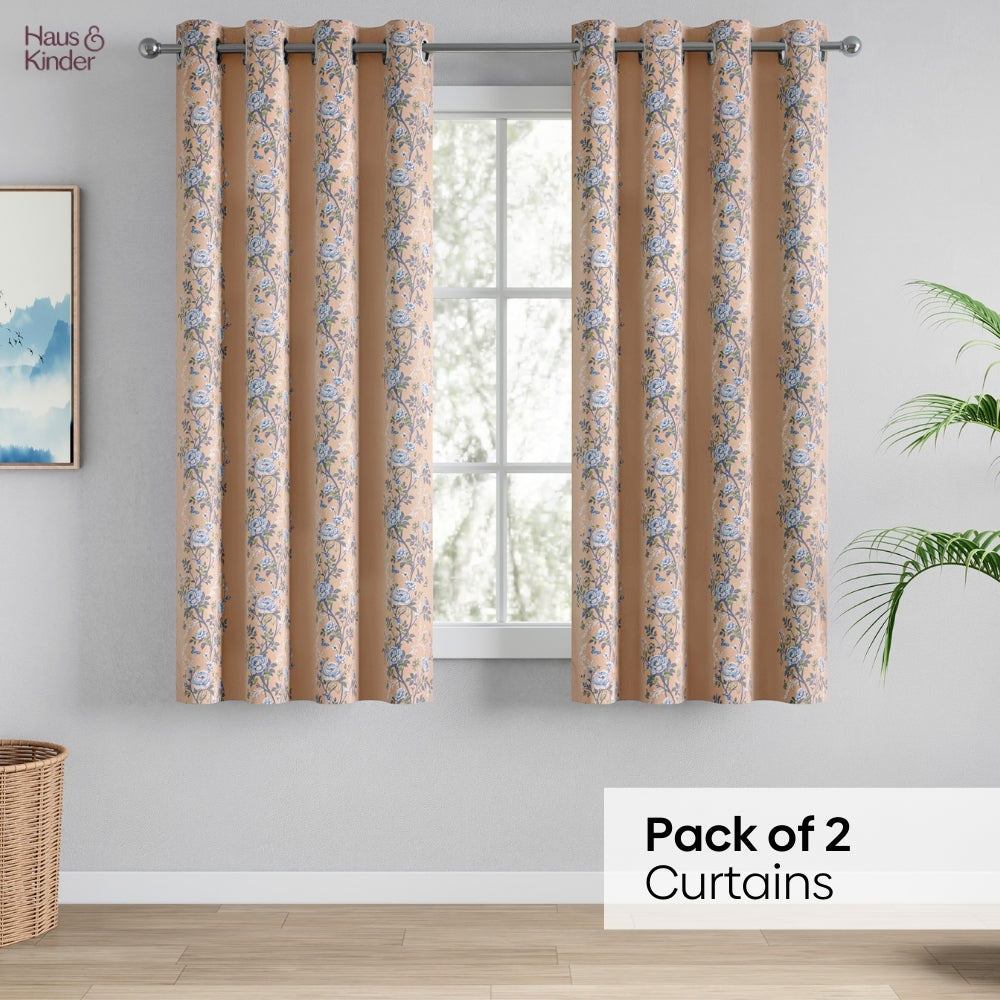 Cotton Printed Curtain Singing Rose, Blue