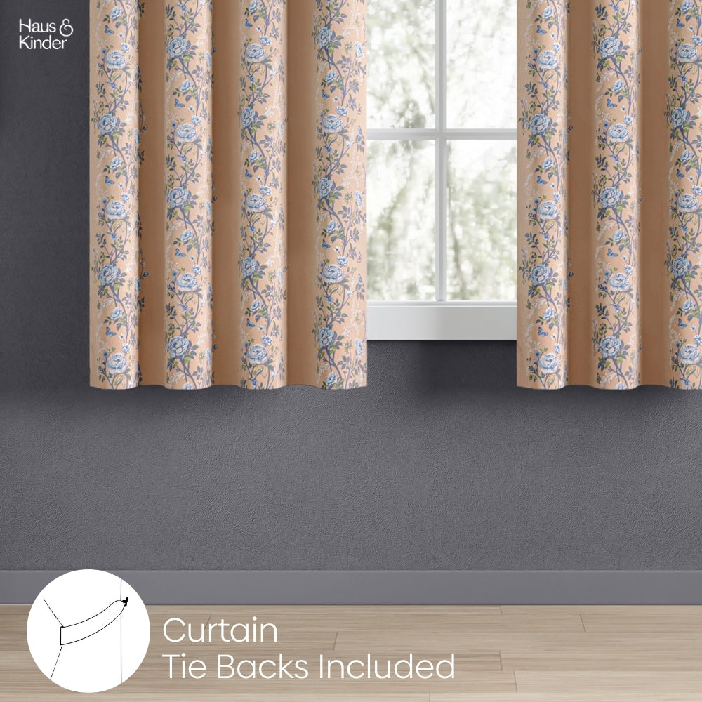 Cotton Printed Curtain Singing Rose, Blue