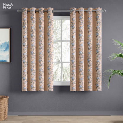 Cotton Printed Curtain Singing Rose, Blue