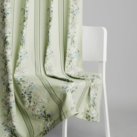 Cotton Printed Curtain Vintage Posy, Sage Green