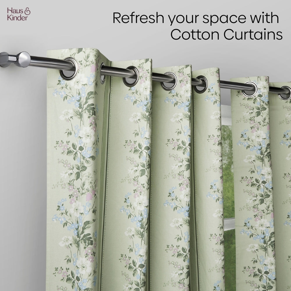 Cotton Printed Curtain Vintage Posy, Sage Green