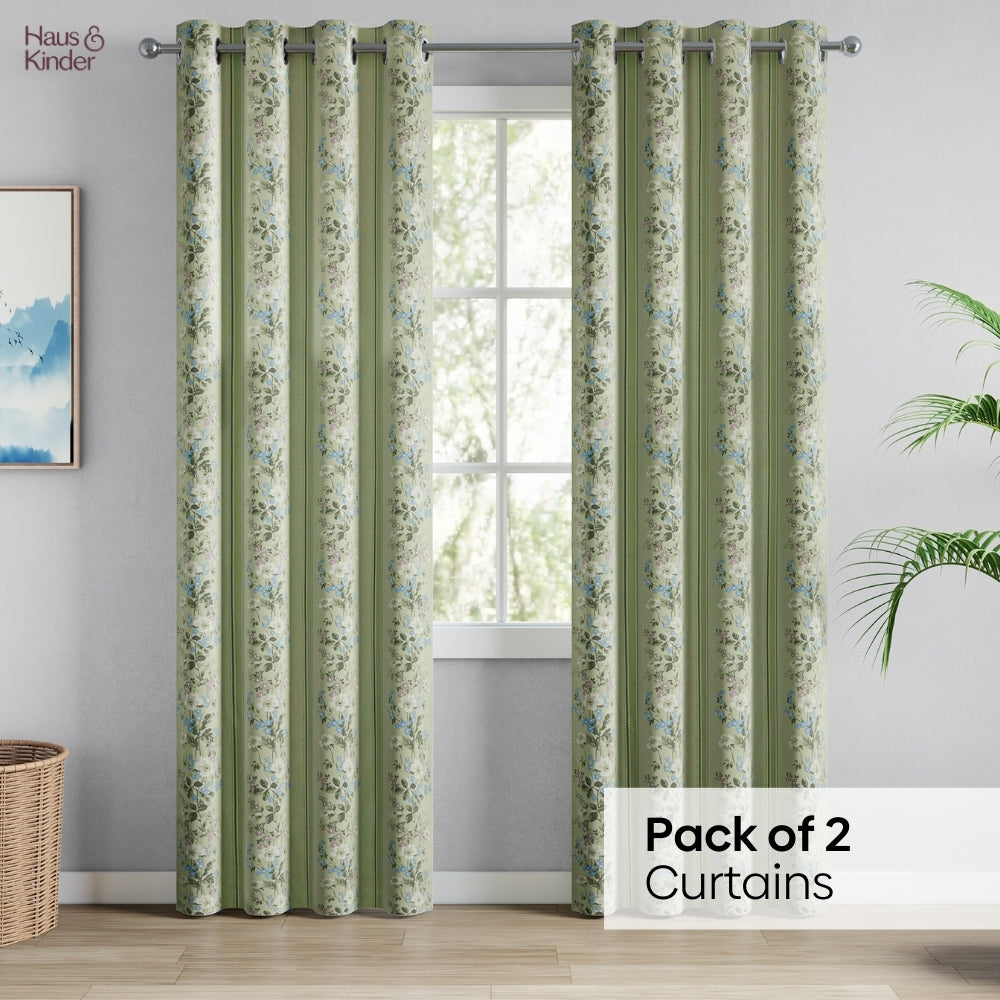 Cotton Printed Curtain Vintage Posy, Sage Green