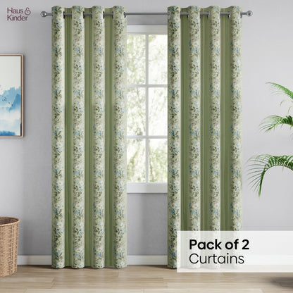 Cotton Printed Curtain Vintage Posy, Sage Green