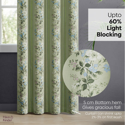 Cotton Printed Curtain Vintage Posy, Sage Green