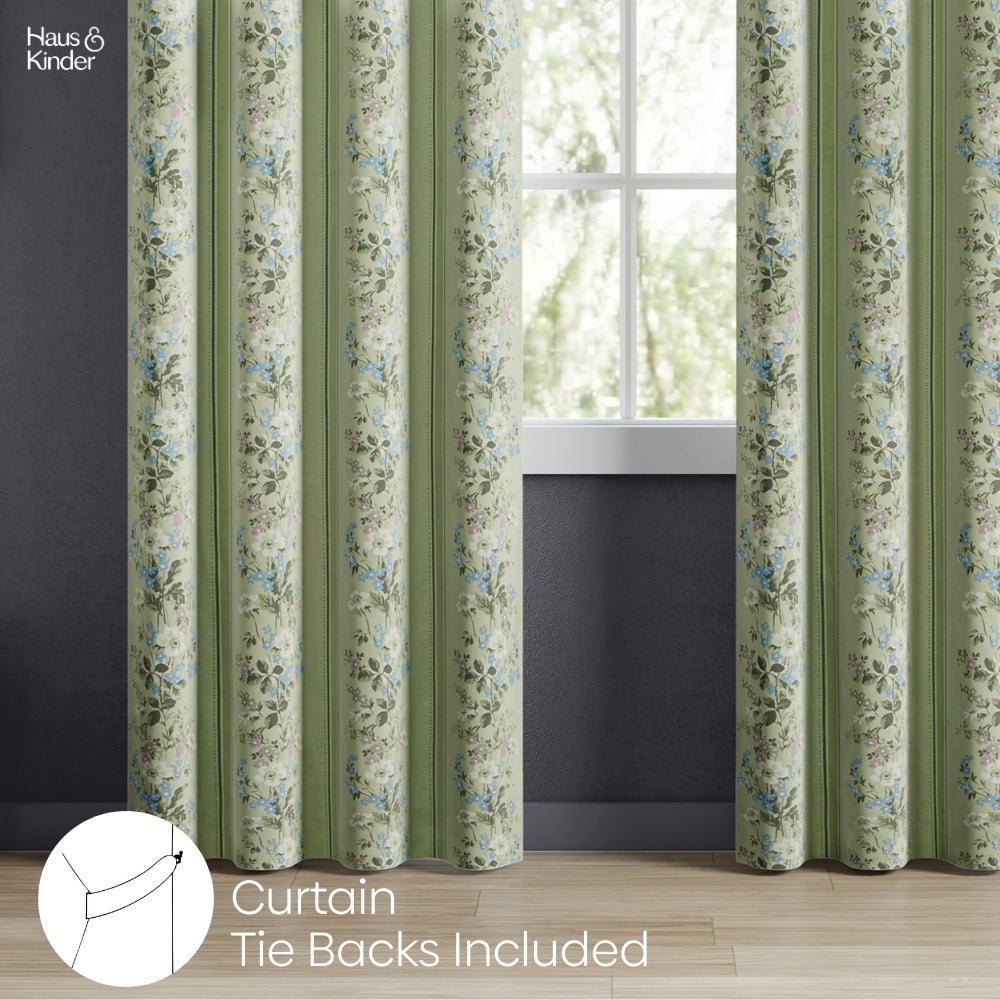 Cotton Printed Curtain Vintage Posy, Sage Green