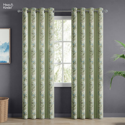 Cotton Printed Curtain Vintage Posy, Sage Green
