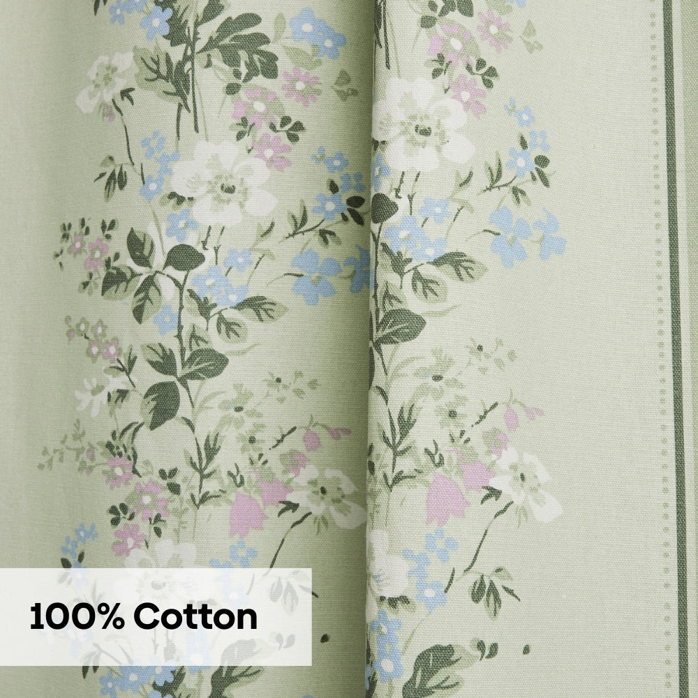 Cotton Printed Curtain Vintage Posy, Sage Green