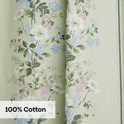 Cotton Printed Curtain Vintage Posy, Sage Green