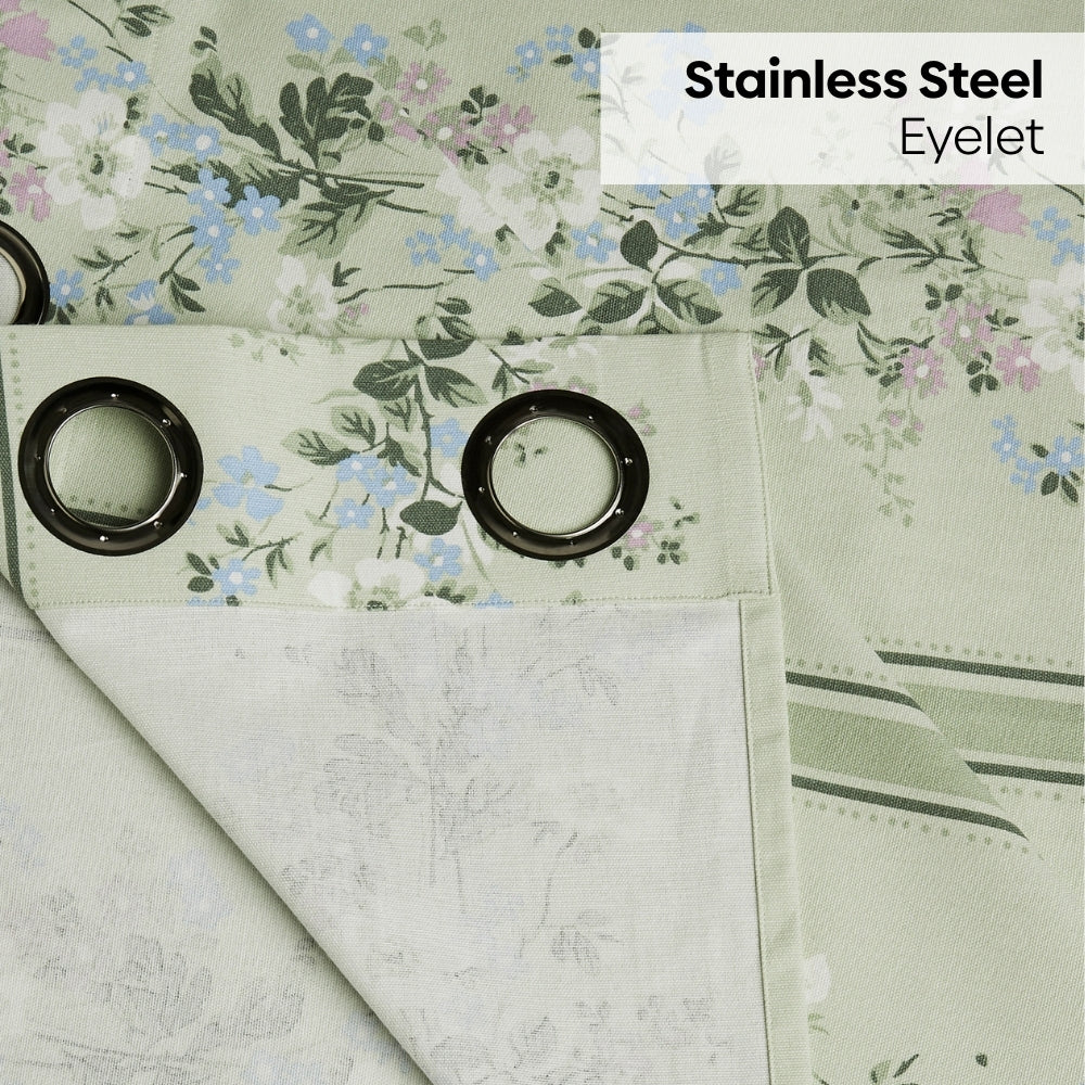 Cotton Printed Curtain Vintage Posy, Sage Green