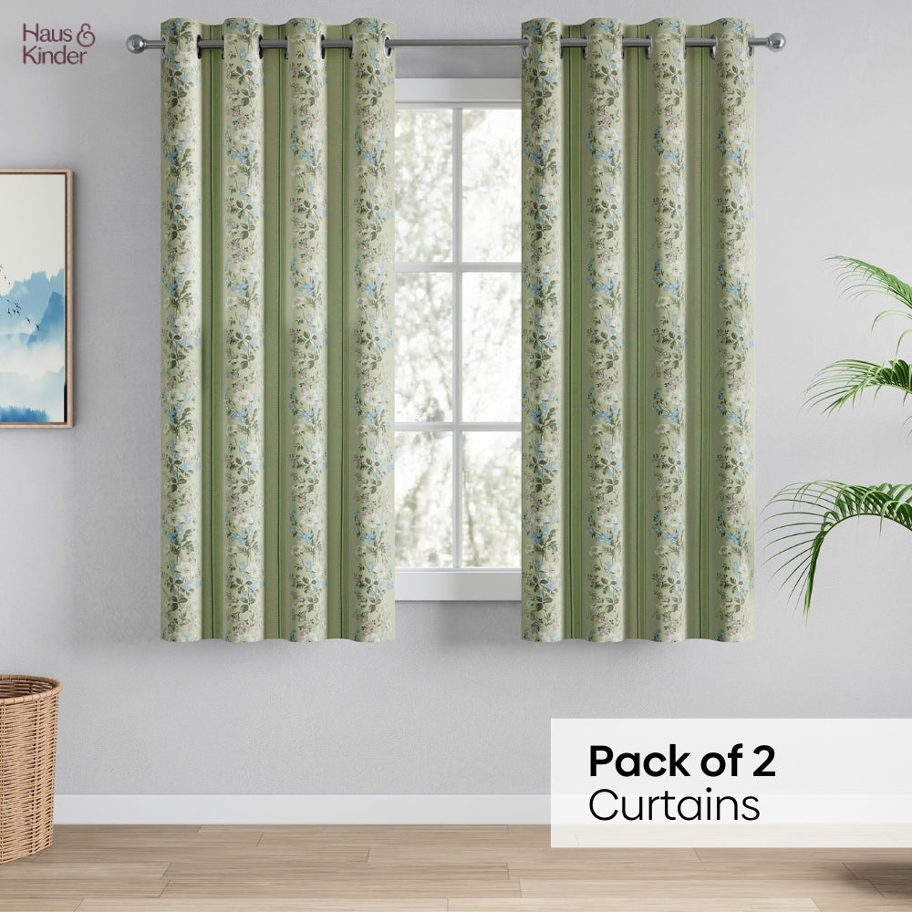 Cotton Printed Curtain Vintage Posy, Sage Green