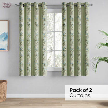 Cotton Printed Curtain Vintage Posy, Sage Green