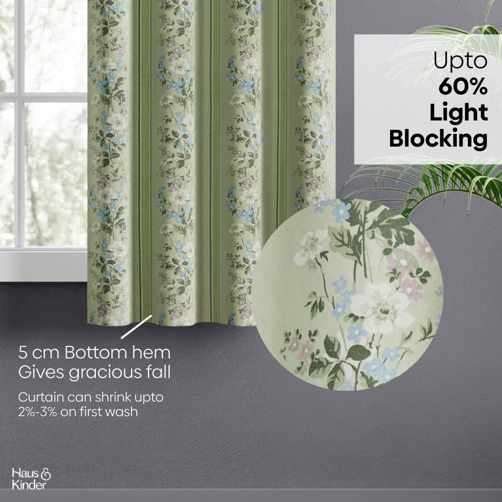 Cotton Printed Curtain Vintage Posy, Sage Green